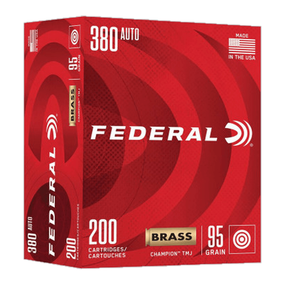 A box of Federal American Eagle .380 ACP 95 grain TMJ, with loose cartridges beside it