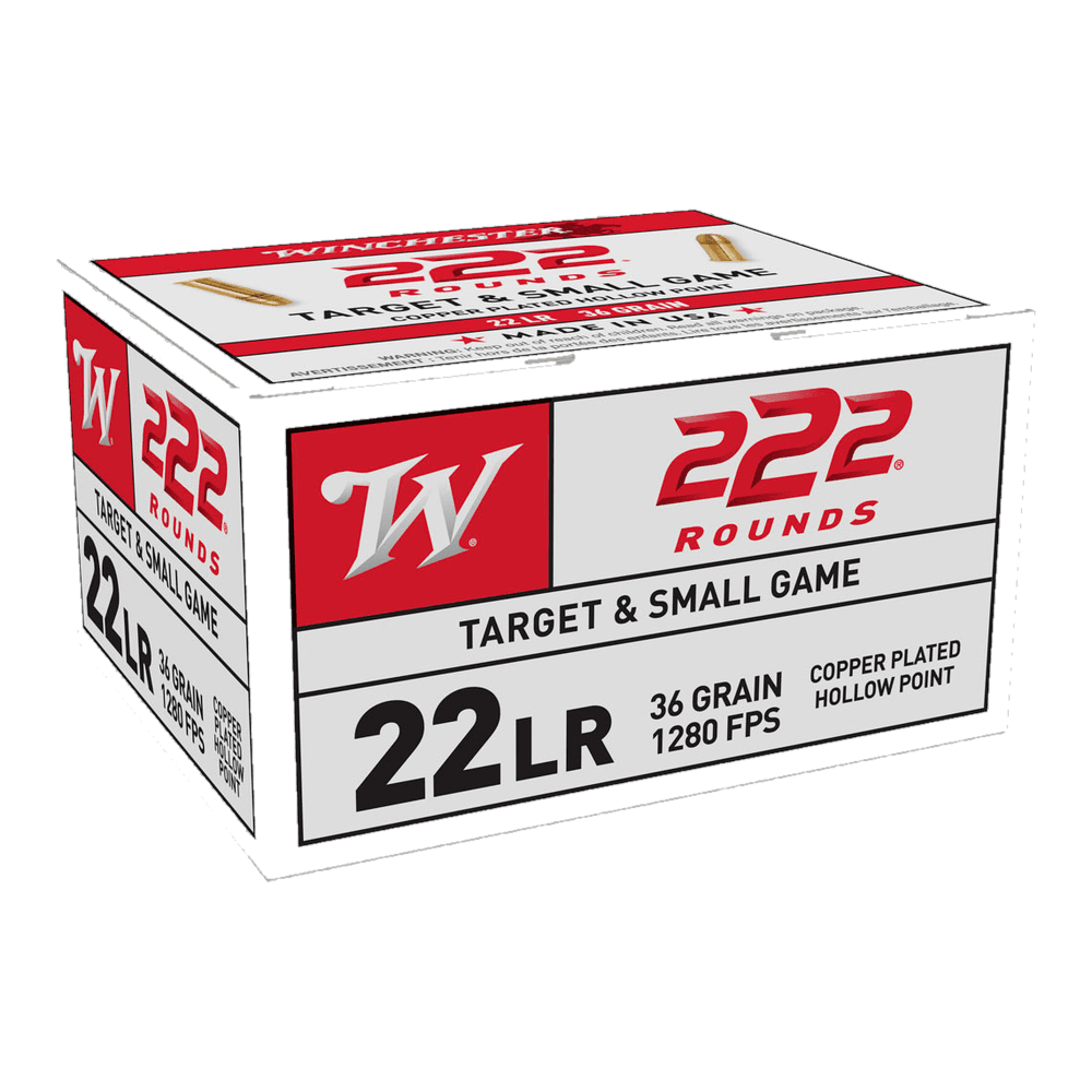 A 222-round bulk pack of Winchester .22 LR 36 grain copper-plated hollow point